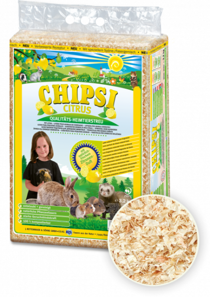 CHIPSI Citrus, Qualitäts- Heimtierstreu 3,2kg (ca. 60 Liter)