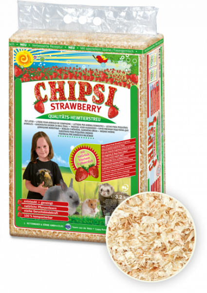 CHIPSI Strawberry, Qualitäts- Heimtierstreu 3,2kg (ca. 60 Liter)