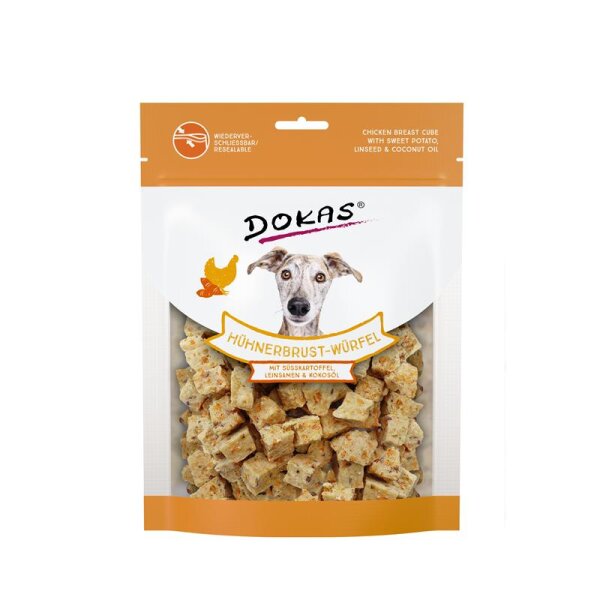 Dokas Dog Hühnerbrust-Würfel,Süsskartoffel, Leinsamen 150 g