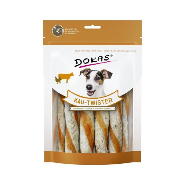Dokas Dog Kau Twister Rinderhaut, Pansen & Hühnerbrust 200 g