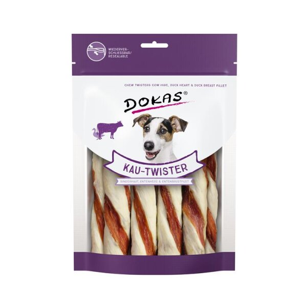 Dokas Dog Kau Twister Rinderhaut, Entenherz & Entenbrust 200 g