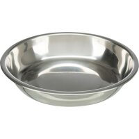 Trixie Napf-Set, flach, Melamin/Edelstahl, 2 x 0,2l Ø 13cm/27 x 3 x 14cm, weiß